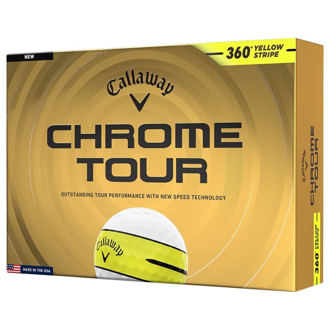 Callaway 2026 Chrome Tour 360 Yellow Stripe Golf Ball