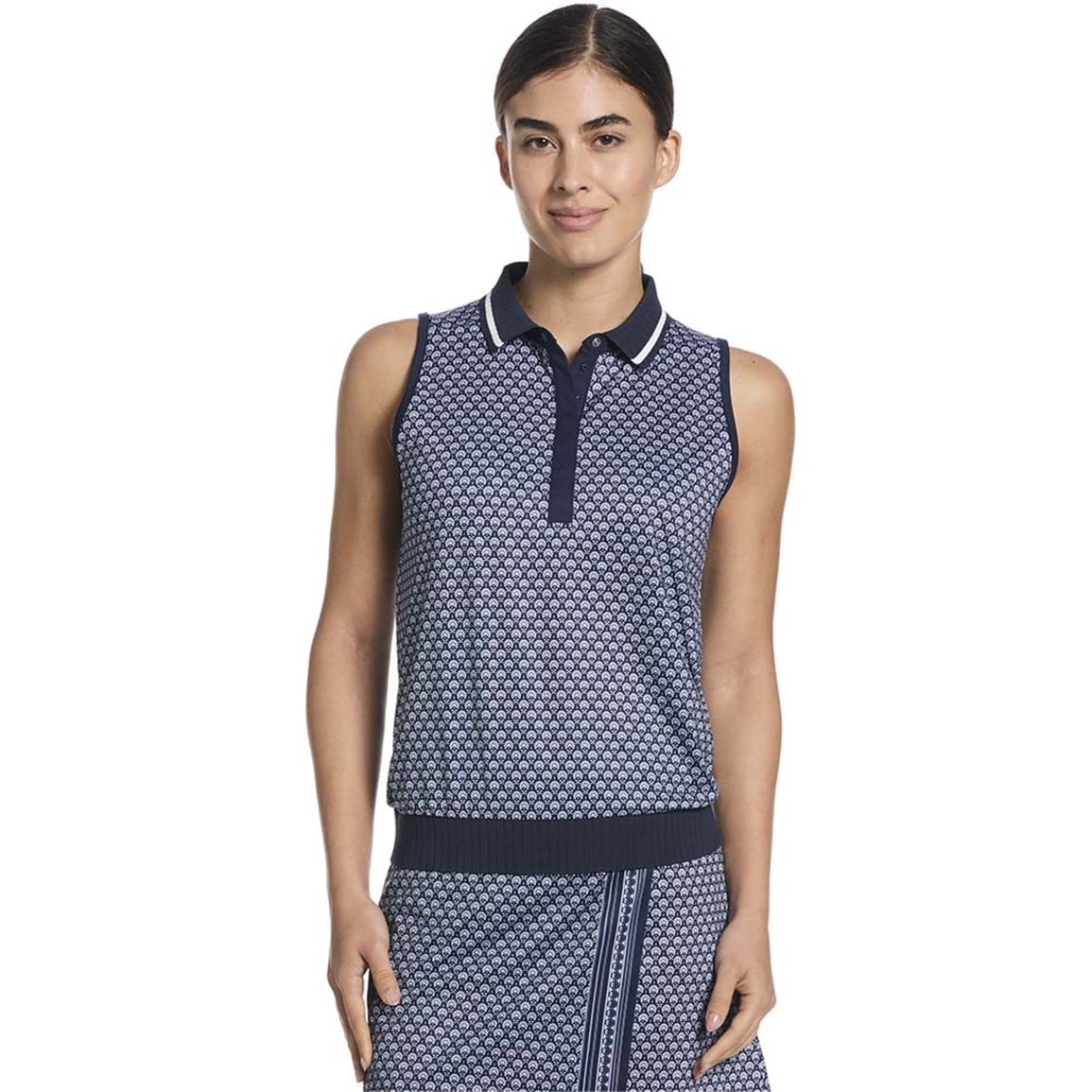 Callaway Women's Sleeveless Scarf Geo Rib Collar Polo