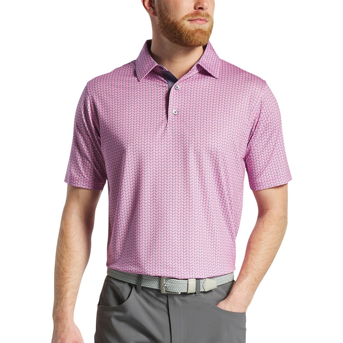FootJoy Men's Leaf Print Lisle Golf Polo